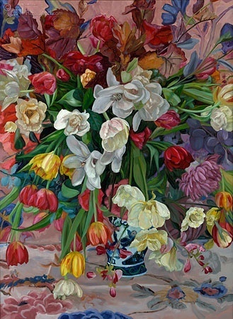 Vaas gekleurde bloemen - Theo Leijdekkers