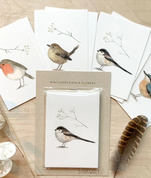 Minikaartjes Vogels en bloemen
