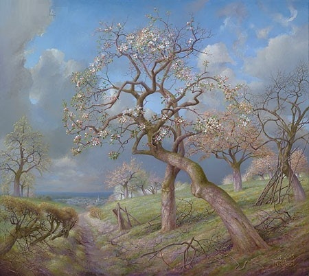 Bloeiende appelbomen met Maasvallei - Patrick Creyghton