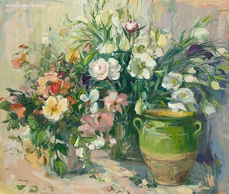 Groene pot en boeket - Carla Rodenberg