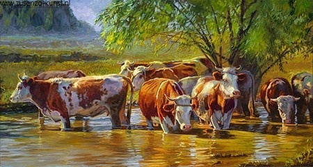 Roodbont vee langs de rivier - Jan van 't Hoff