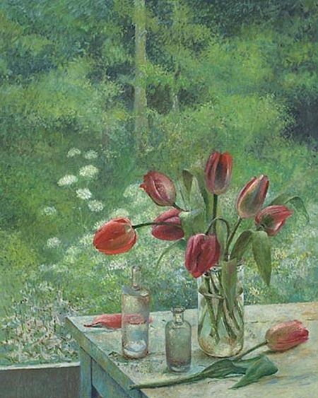 Tulpen tegen bosrand - Harry Meerveld 