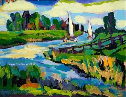 Zeilbootjes in landschap - Antje Sonnenschein 