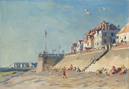 Zomeravondzon bij een Franse kustplaats van Hans Versfelt